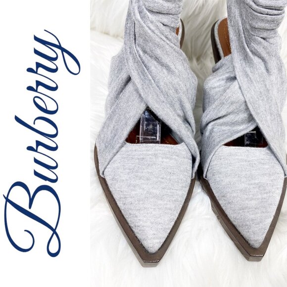 NIB BURBERRY TILLINGTON PEWTER MELANGE ANKLE WRAP SLINGBACK MULES GRAY, EU 36 - Picture 7 of 16